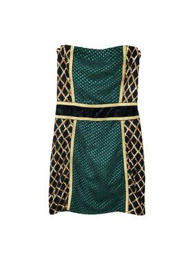 Pretty Little Thing Strapless Mini Dress Womens Size 12 Green Gold Party Club
